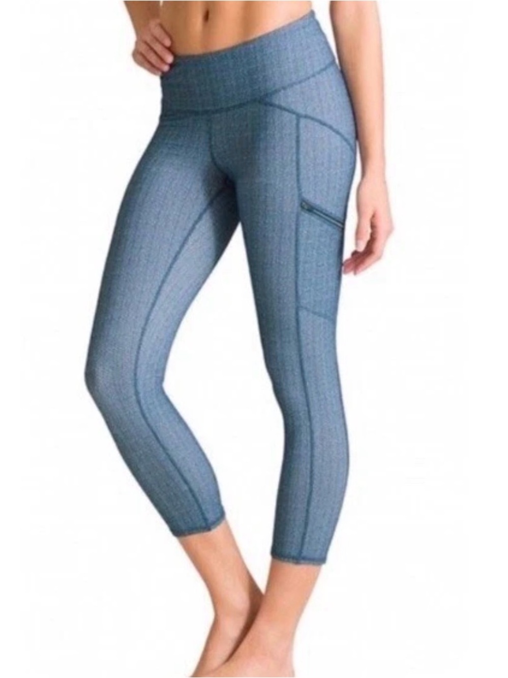Athleta Static Drifter Capri Leggings in Blue Herringbone